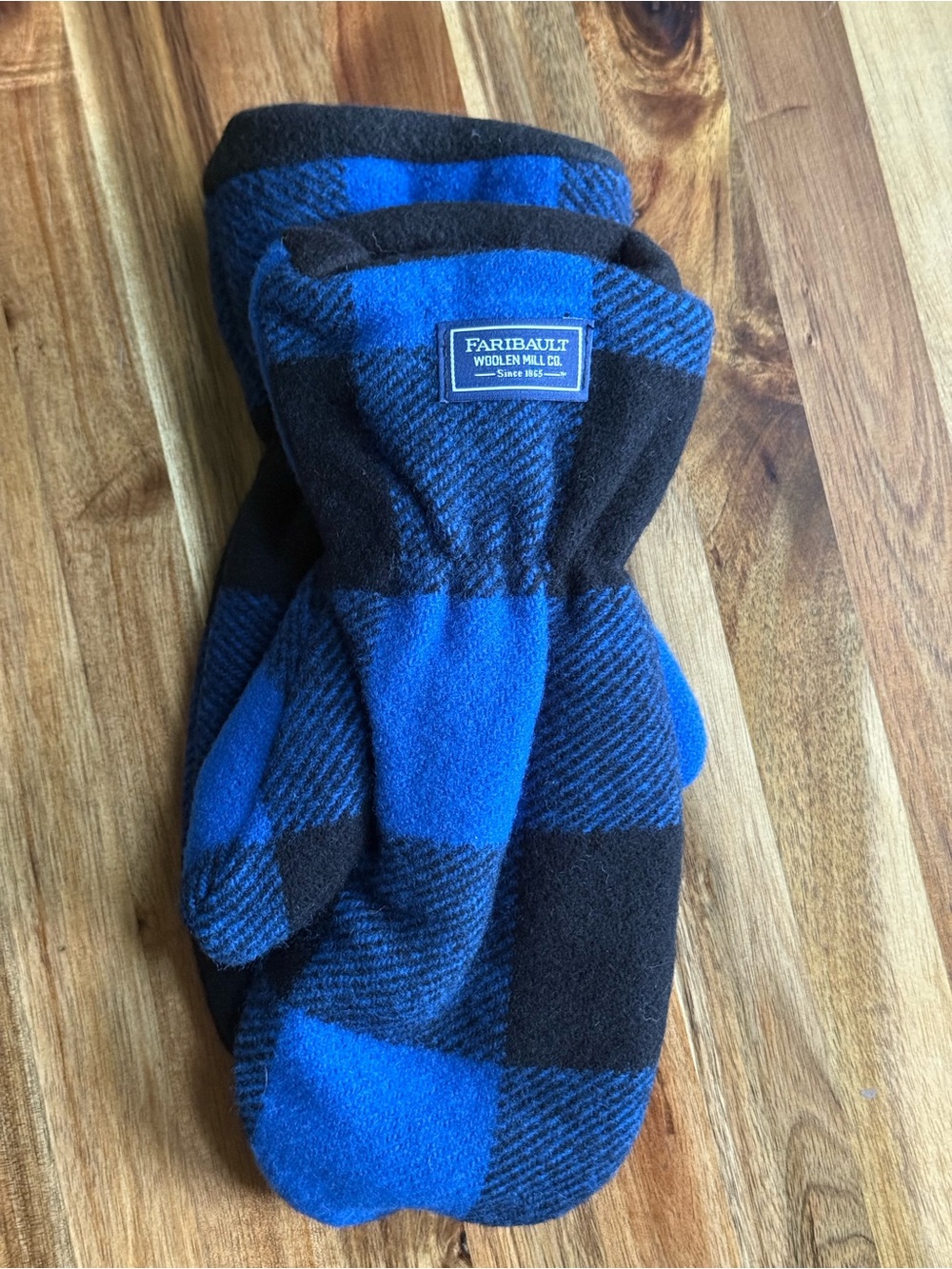 Faribault Woolen Mill Co Blue & Black Plaid Wool Mittens - Men